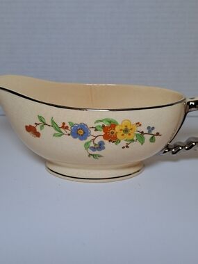 Vintage 1930s Leigh Ware Springtime Gravy Boat & Creamer Server